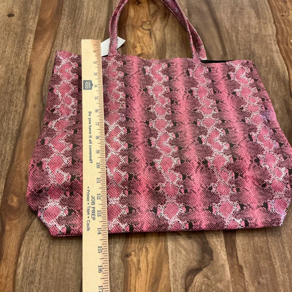 Saks Fifth Avenue Pink Snake‎ Print Tote Bag Faux Leather Large Shoulder Bag